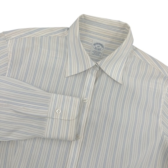 Brooks Brothers Other - Brooks Brothers Petite Fitted Non-Iron Stretch Striped Shirt White Blue Tan 12P